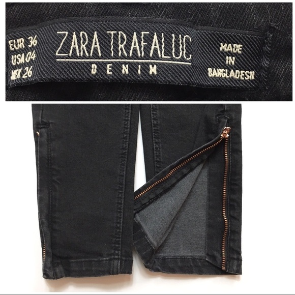 Zara Distressed Rip Skinny Ankle Zip Jeans Black - Picture 7 of 8